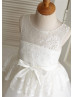 Ivory Lace Tulle Slit Open Back Knee Length Flower Girl Dress 